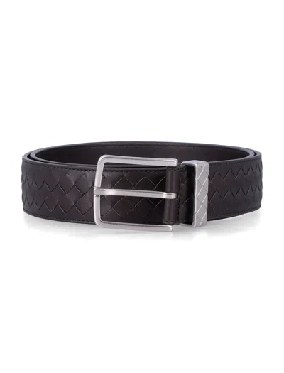 Bottega Veneta Mini Intrecciato Leather Belt With Silver Hardware In Purple
