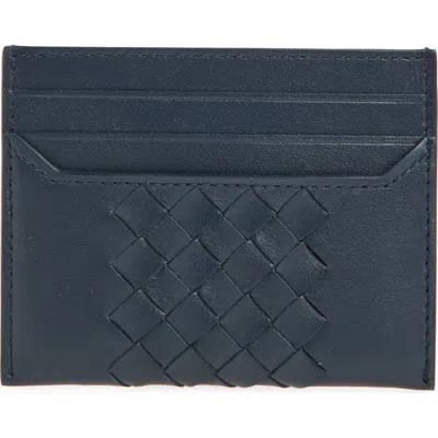 Bottega Veneta Piccolo Intrecciato Leather Card Case In Blue