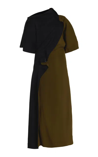 Bottega Veneta Pierced Draped Crepe Midi Dress In Olive