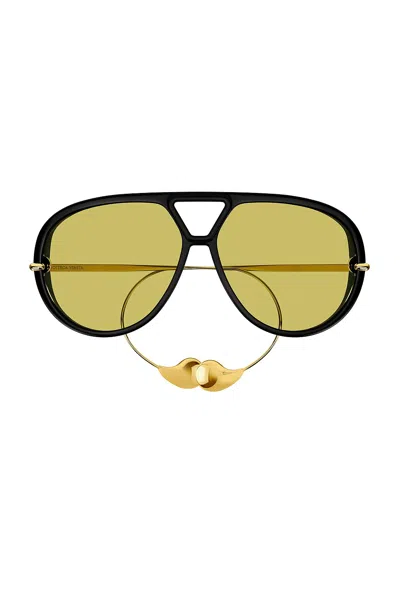 Bottega Veneta Bv1274s Linea Unapologetic 002 Black Silver Yellow Sunglasses In Multi