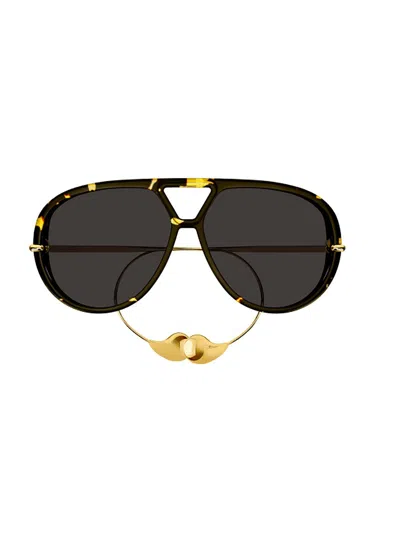 Bottega Veneta Pilot Frame Sunglasses In Havana-gold-grey
