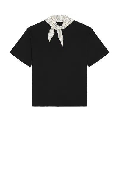Bottega Veneta Pima Cotton Jersey Foulard Collar Tee In Black  Yellow  & Navy