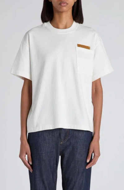 Bottega Veneta Pima Cotton Pocket T-shirt With Intrecciato Suede Patch In White