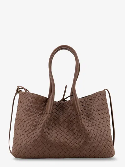 Bottega Veneta Pinacoteca Leather Handbag With Intrecciato Motif In Brown