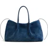 Bottega Veneta Pinacoteca Reversible Denim Print Suede & Genuine Shearling Tote