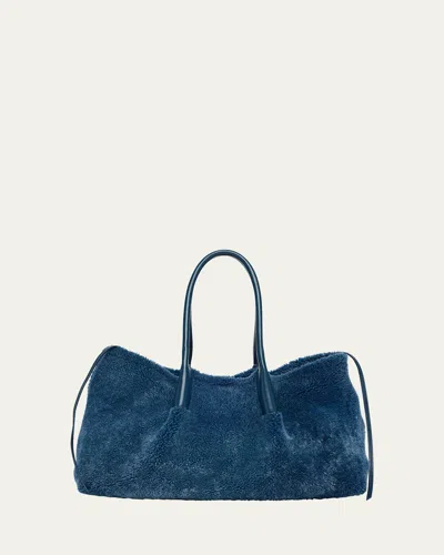 Bottega Veneta Pinacoteca Reversible Shearling Tote Bag In Blue