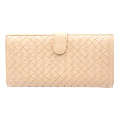 Pre-owned Bottega Veneta Pink Beige Leather Long Wallet (bi-fold) ()