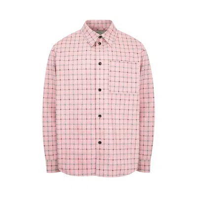 Pre-owned Bottega Veneta Pink Check Print Leather Shirt 'pale Pink/grey' | Men's Size 52