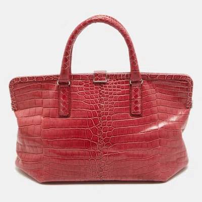 Pre-owned Bottega Veneta Pink Crocodile Frame Tote