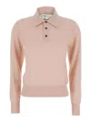 Bottega Veneta Women's Long Sleeve Polo Top In Pink