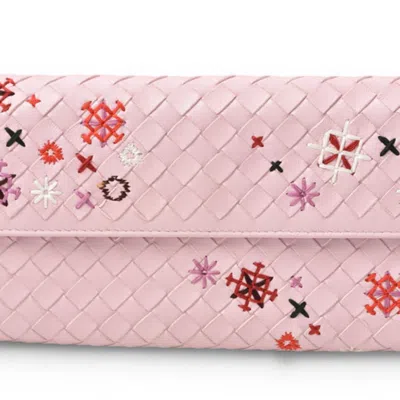 Pre-owned Bottega Veneta Pink Embroidery Coin Purse/coin Case ()