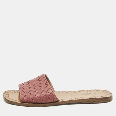 Pre-owned Bottega Veneta Pink Intrecciato Leather Flat Slides Size 36