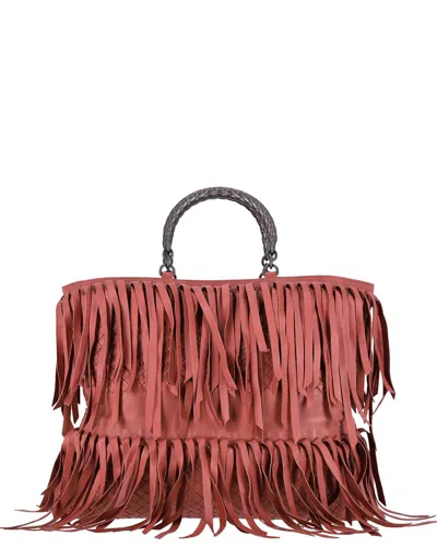 Bottega Veneta Pink Intrecciato Leather Fringe Tote (authentic Pre-loved) In Red