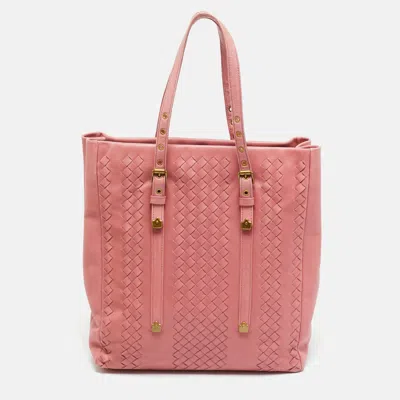 Pre-owned Bottega Veneta Pink Intrecciato Leather Vertical Tote