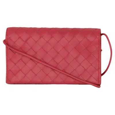 Pre-owned Bottega Veneta Pink Intrecciato Woven Leather Wallet On Strap Crossbody Bag