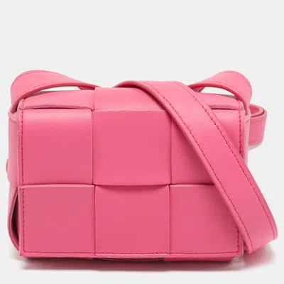 Pre-owned Bottega Veneta Pink Intreccio Leather Mini Cassette Shoulder Bag