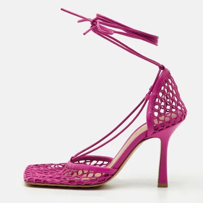 Pre-owned Bottega Veneta Pink Leather And Stretch Mesh Wrap Around Pumps Size 35.5