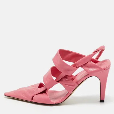Pre-owned Bottega Veneta Pink Leather Pointed Toe Slingback Pumps Size 36