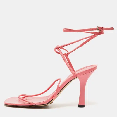 Pre-owned Bottega Veneta Pink Leather Square Toe Ankle Strap Sandals Size 37