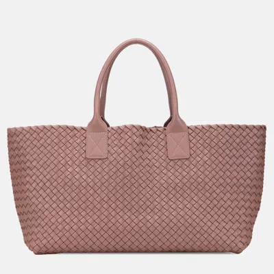 Pre-owned Bottega Veneta Pink Medium Lambskin Intreccio Cabat Tote