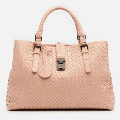 Pre-owned Bottega Veneta Pink Medium Nappa Intrecciato Roma Tote