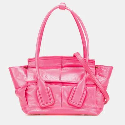 Pre-owned Bottega Veneta Pink Mini Paper Calfskin Intrecciato Arco Satchel