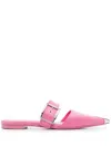 Bottega Veneta Pink Pink Buckled Leather Flats In Pink