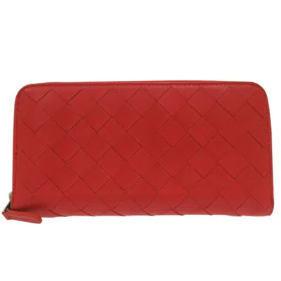 Pre-owned Bottega Veneta Pink Red Color Leather Long Wallet (bi-fold) () In Multi