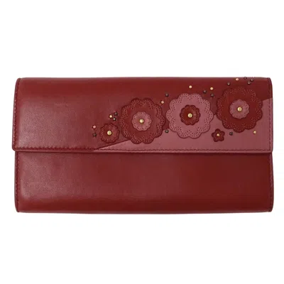Pre-owned Bottega Veneta Pink Red Color Leather Long Wallet (bi-fold) () In Pink, Red Color