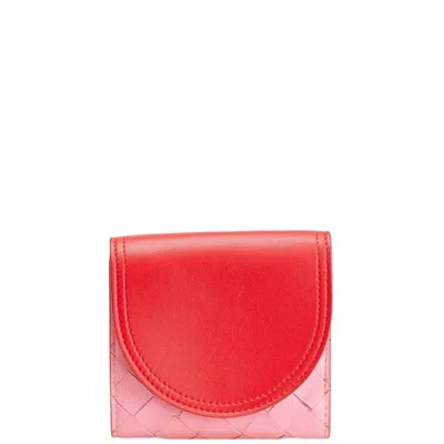 Pre-owned Bottega Veneta Pink Red Color Leather Wallet (bi-fold) () In Multi
