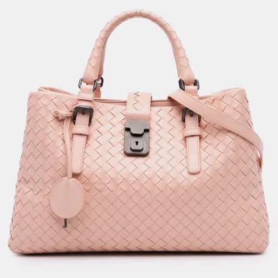 Pre-owned Bottega Veneta Pink Small Nappa Intrecciato Roma Satchel