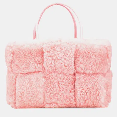 Pre-owned Bottega Veneta Pink Small Shearling Intrecciato Arco Tote
