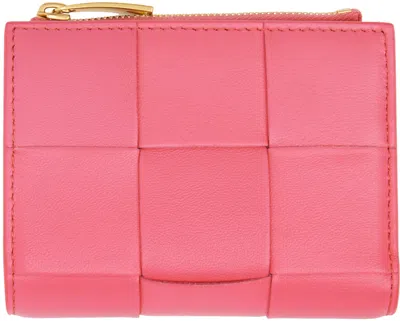 Bottega Veneta Pink Small Zip Wallet In 5090 Milkshake Gold
