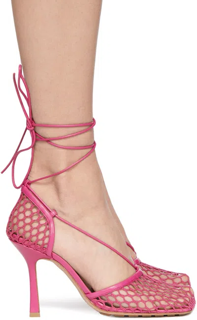 Bottega Veneta Pink Stretch Web Heels In 5148 Hollyhock