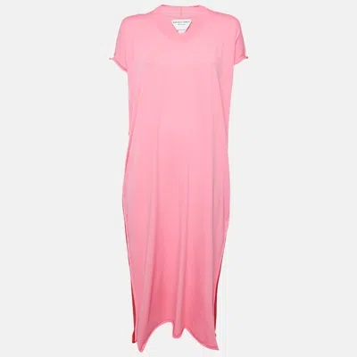 Pre-owned Bottega Veneta Pink/red Jersey Raw-edge Detail Kaftan Dress L