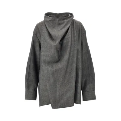 Bottega Veneta Pinstriped Wool And Mohair Blouse In Gray