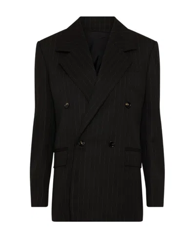 Bottega Veneta Pinstriped Wool Suit Jacket In Black