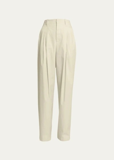 Bottega Veneta Pintuck Straight Leg Technical Cotton Trousers In Parchment