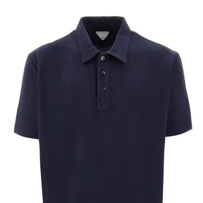Bottega Veneta Piquet Polo Shirt With Signature Embroidery In Blue