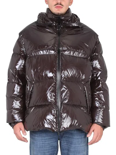 Bottega Veneta Short Lightweight Puffer Jacket With Adjustable Hood In Brown