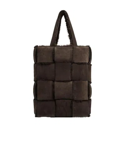 Bottega Veneta Plaid Detail Handbag In Brown