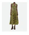 Bottega Veneta Pleated Paneled Checked Cotton Midi Dress In Green
