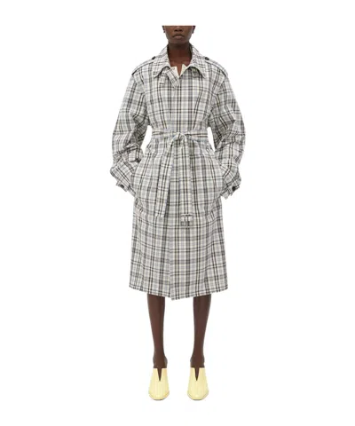 Bottega Veneta Karierter Trenchcoat Aus Baumwolle In Chalk/fondant/yellow