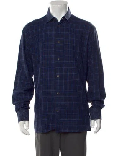 Pre-owned Bottega Veneta Plaid Print Long Sleeve Dress Shirt In Blue