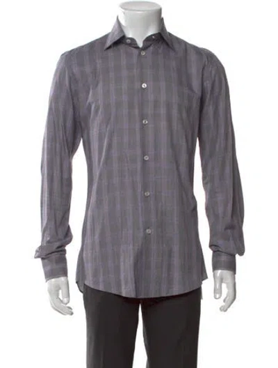 Pre-owned Bottega Veneta Plaid Print Long Sleeve Shirt In Gray