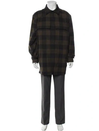 Pre-owned Bottega Veneta Plaid Print Overcoat In Green