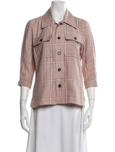 Pre-owned Bottega Veneta Plaid Print Three-quarter Sleeve Blouse In Neutral