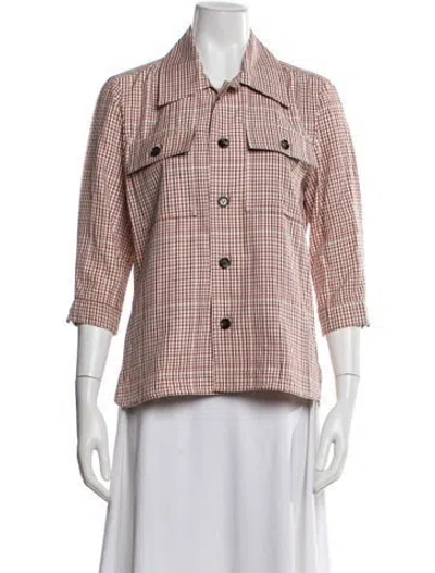 Pre-owned Bottega Veneta Plaid Print Three-quarter Sleeve Blouse In Neutrals