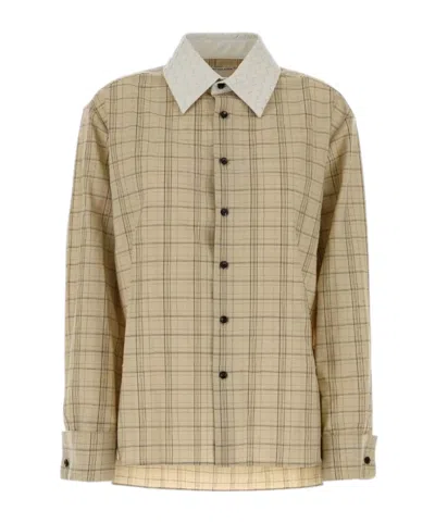 Bottega Veneta Camicia Check Colletto Bianco Intreccio In Neutral