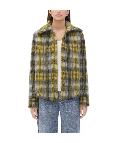 Bottega Veneta Plaid Wool Casual Jacket In 7184 Lighthouse Grey